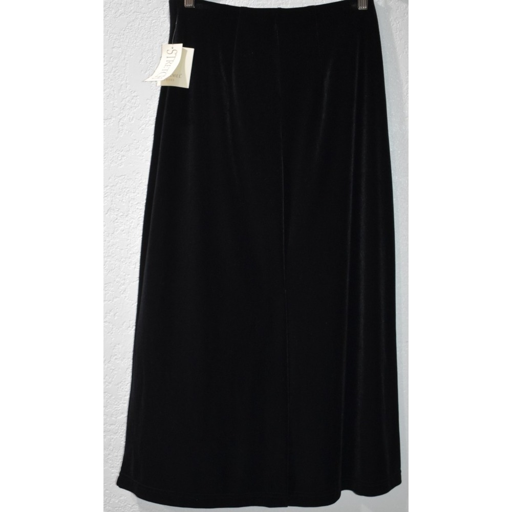 Velvet Long Maxi Skirt PS Black Stretch Pull-on Slit‎ Party Petite SMALL NEW Vtg